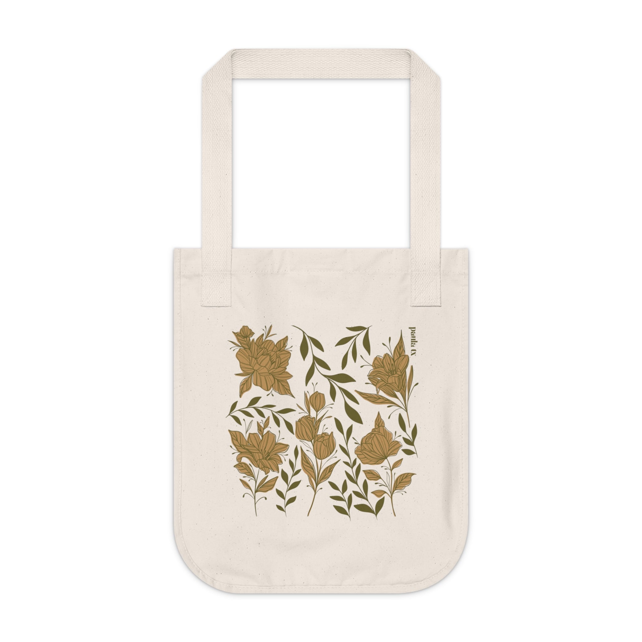 Botanical Print Organic Canvas Tote Bag - Eco-Friendly Floral Shopper
