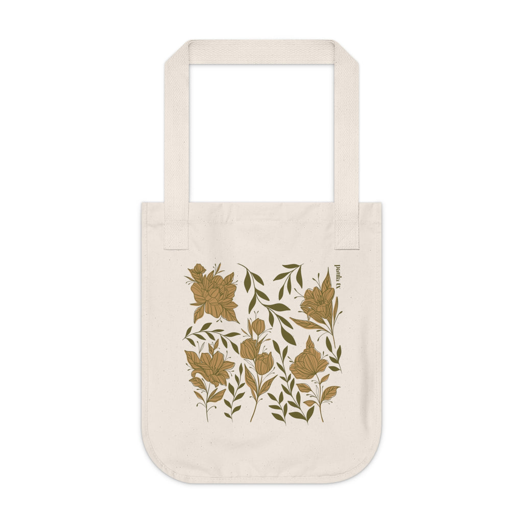 Botanical Print Organic Canvas Tote Bag - Eco-Friendly Floral Shopper
