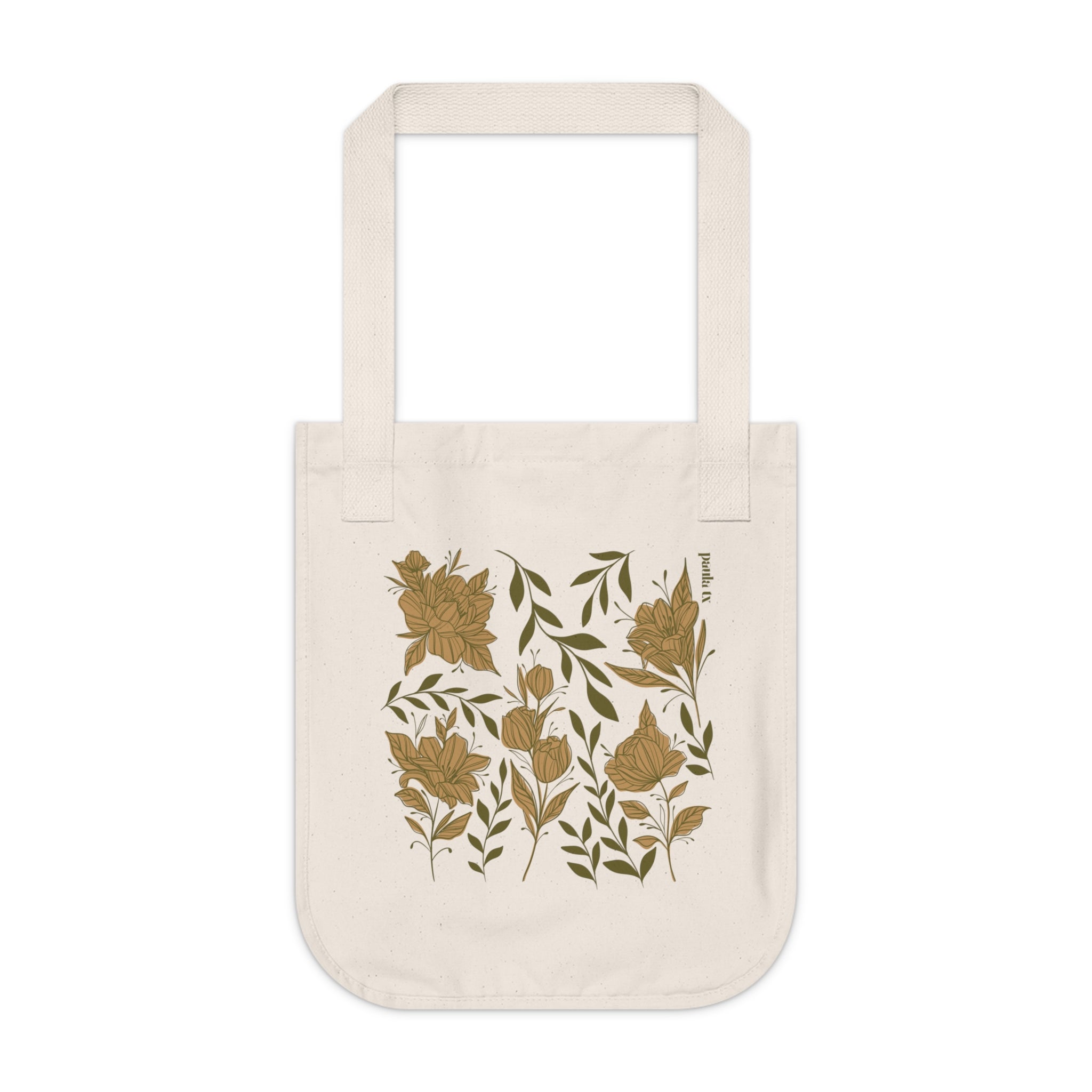 Botanical Print Organic Canvas Tote Bag - Eco-Friendly Floral Shopper
