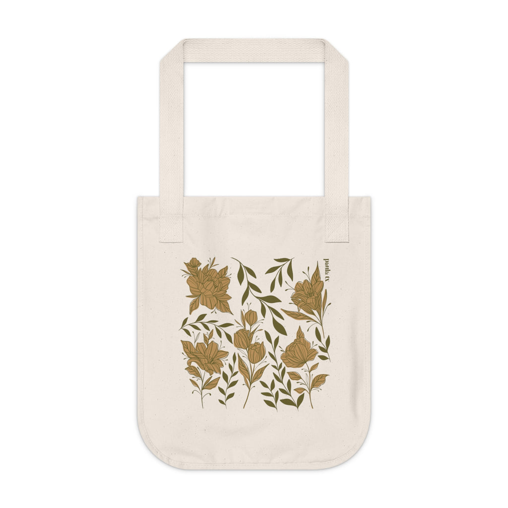 Botanical Print Organic Canvas Tote Bag - Eco-Friendly Floral Shopper